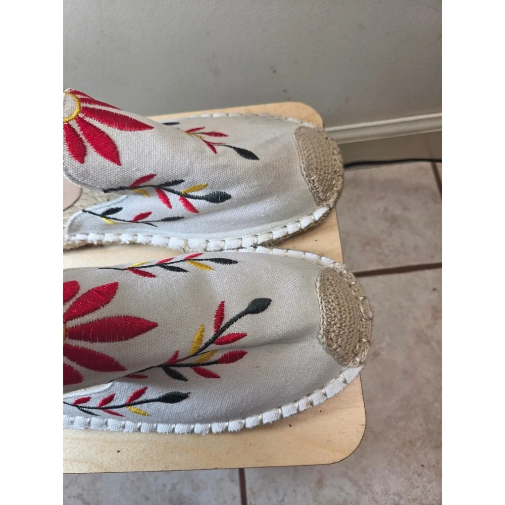 Jolimall‎ Womens Floral Embroidered Canvas Espadrille Mules Cream Size 10